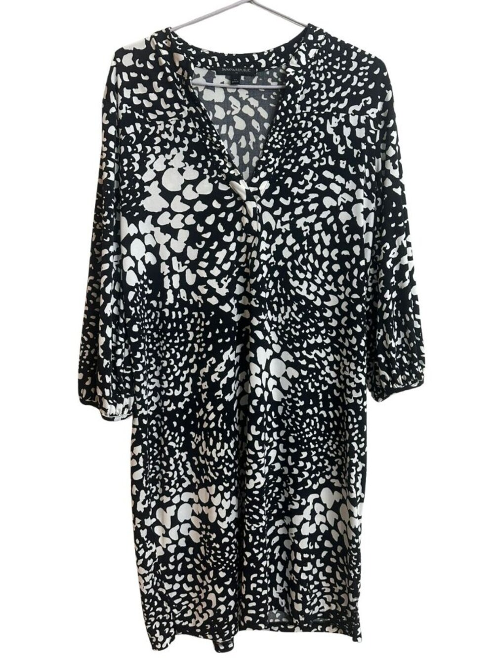 Banana Republic Black White Abstract Print Knit Dress Medium Travel Career - Picture 1 of 8